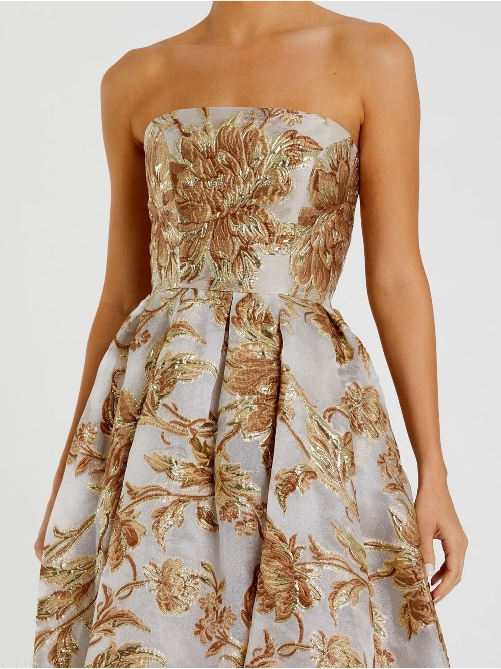 Mac Duggal 20716 Gold Strapless Brocade Midi Dress with Pockets Size 12 NWT - Picture 3 of 13